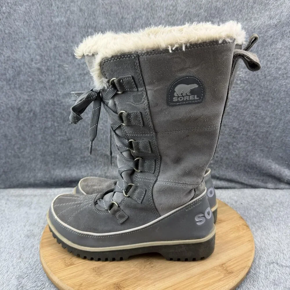 Sorel Tivoli High LI Boots Womens Size 6.5 Gray Suede Faux Fur Winter NL2093-052